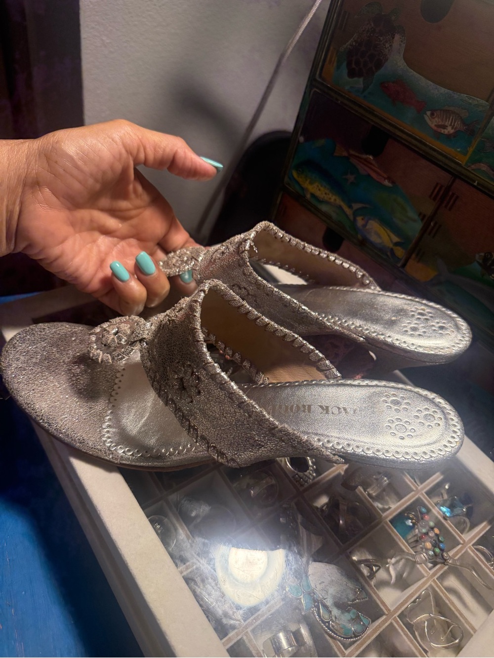 Jack Rogers Metallic Silver Beaded Women’s Thong Sandals